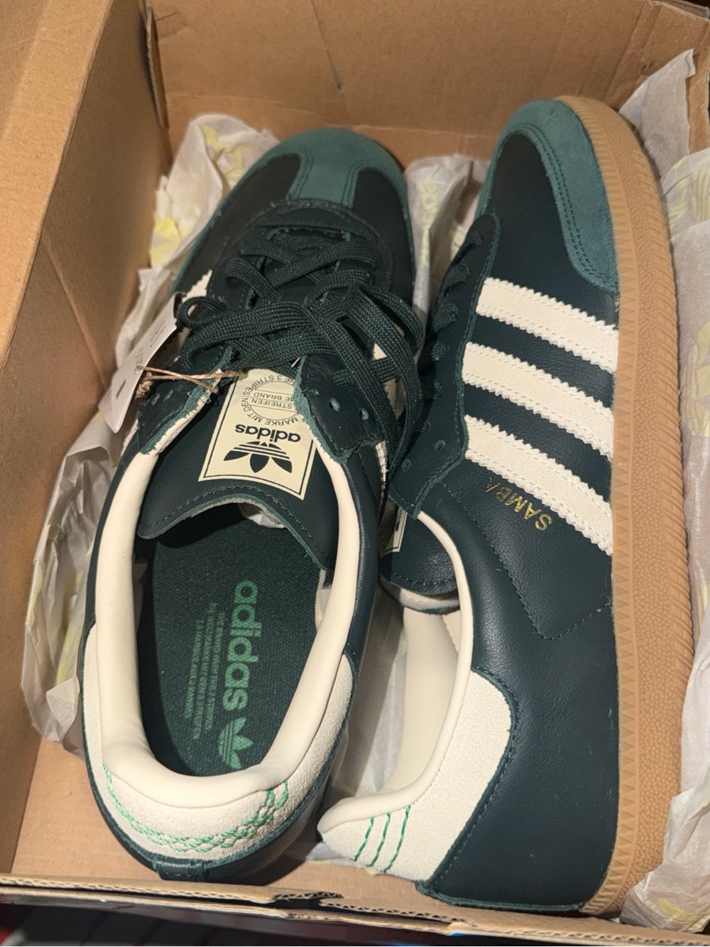 adidas Samba OG Shadow Green Cream White Gold Metallic Mens Sneakers Sz 11.5